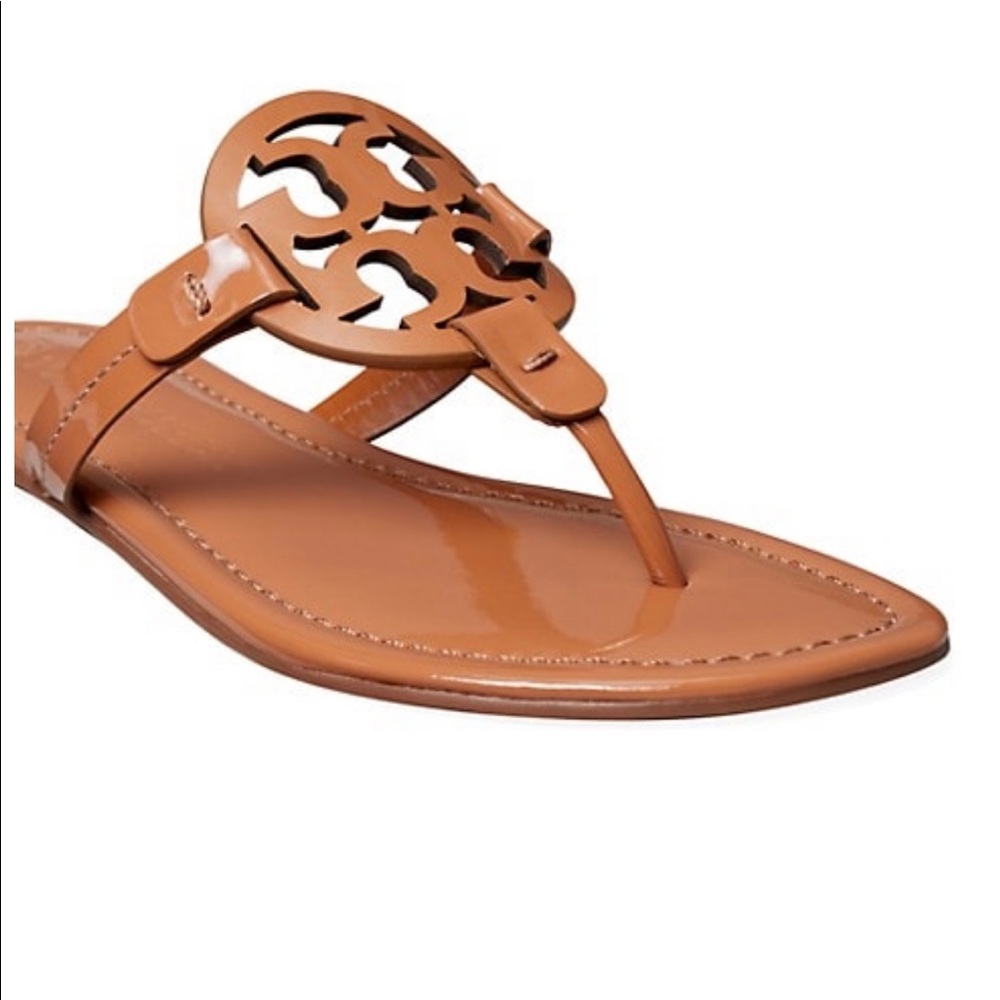 WORN TWICE Tory Burch tan patent Miller sandals